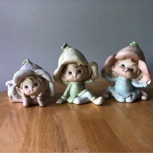 Vintage Homco Painted porcelain ceramic Pixie Elves figurines set of 3